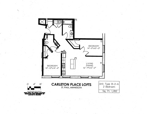 Floor plan for 2 beds, 2 baths, 1082 sqft